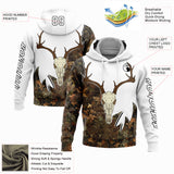 Custom White Black-Camo 3D Deer Skull Hunting Sports Pullover Sweatshirt Hoodie