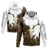 Custom White Black-Camo 3D Deer Skull Hunting Sports Pullover Sweatshirt Hoodie