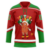 Custom Red Grass Green-White Funny Christmas 3D Hockey Lace Neck Jersey