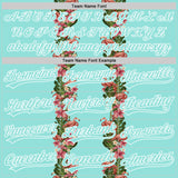 Custom Ice Blue White 3D Tropical Hawaii Plant And Flamingo Authentic Baseball Jersey