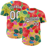 Custom Red White-Black 3D Tropical Hawaii Jungle Leaves And Flower Authentic Baseball Jersey