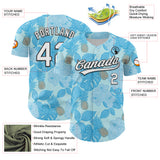 Custom Ice Blue White-Black 3D Hawaii Tropical Palm Leaves And Fruit Pineapple Authentic Baseball Jersey