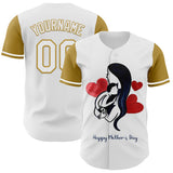 Custom White Old Gold 3D Pattern Design Mother's Day Family Love Authentic Baseball Jersey
