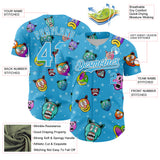 Custom Sky Blue White 3D Pattern Design Funny Cartoon Animal Authentic Baseball Jersey