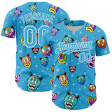 Custom Sky Blue White 3D Pattern Design Funny Cartoon Animal Authentic Baseball Jersey