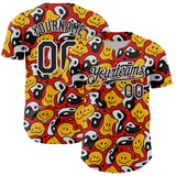 Custom Red Black-White 3D Pattern Design Funny Cartoon Emoji Smile Face And Yin Yang Authentic Baseball Jersey