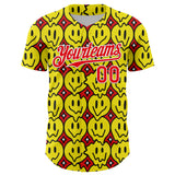 Custom Fire Red White 3D Pattern Design Funny Cartoon Emoji Smile Face Authentic Baseball Jersey