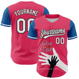 Custom Neon Pink White-Blue 3D Pattern Design Father's Day Family Love Authentic Baseball Jersey