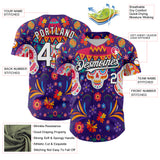 Custom Purple White-Black 3D Mexican Festival Flower Skull With Sombrero Cinco de Mayo Authentic Baseball Jersey
