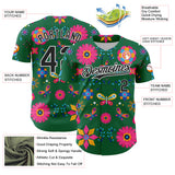 Custom Kelly Green Black-White 3D Mexican Festival Flower Cinco de Mayo Authentic Baseball Jersey