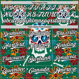 Custom Kelly Green White-Black 3D Mexican Festival Flower And Skull Cinco de Mayo Authentic Baseball Jersey