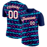 Custom Navy Lakes Blue Deep Pink-Red 3D Esports Performance T-Shirt