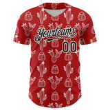 Custom Red Black-White 3D Mexican Cactus Authentic Baseball Jersey