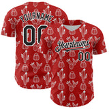 Custom Red Black-White 3D Mexican Cactus Authentic Baseball Jersey