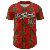 Custom Red Black-White 3D Mexican Cactus Authentic Baseball Jersey