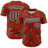 Custom Red Black-White 3D Mexican Cactus Authentic Baseball Jersey