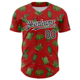 Custom Red Black-White 3D Mexican Cactus Authentic Baseball Jersey