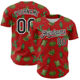 Custom Red Black-White 3D Mexican Cactus Authentic Baseball Jersey