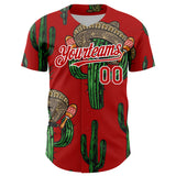 Custom Red White 3D Mexican Cactus Authentic Baseball Jersey