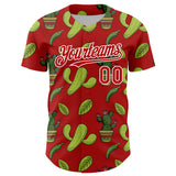 Custom Red White 3D Mexican Cactus Authentic Baseball Jersey