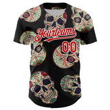 Custom Black Red-White 3D Mexican Skull Authentic Baseball Jersey