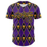 Custom Purple Navy-Gold 3D Skull Authentic Baseball Jersey