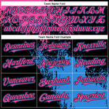 Custom Pink Electric Blue-Black 3D Pattern Design Abstract Brush Stroke Authentic Baseball Jersey