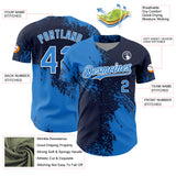 Custom Electric Blue Navy-White 3D Pattern Design Abstract Brush Stroke Authentic Baseball Jersey