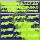 Custom Neon Green Navy-White 3D Pattern Design Abstract Brush Stroke Authentic Baseball Jersey