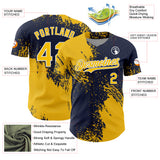Custom Yellow Navy-White 3D Pattern Design Abstract Brush Stroke Authentic Baseball Jersey