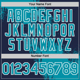 Custom Teal Navy-White 3D Pattern Design Abstract Brush Stroke Authentic Baseball Jersey