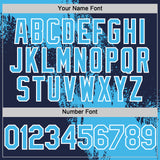 Custom Sky Blue Navy-White 3D Pattern Design Abstract Brush Stroke Authentic Baseball Jersey