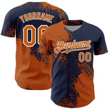 Custom Texas Orange Navy-White 3D Pattern Design Abstract Brush Stroke Authentic Baseball Jersey
