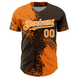 Custom Bay Orange Brown-White 3D Pattern Design Abstract Brush Stroke Authentic Baseball Jersey