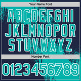 Custom Aqua Navy-White 3D Pattern Design Abstract Brush Stroke Authentic Baseball Jersey