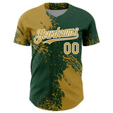 Custom Old Gold Green-White 3D Pattern Design Abstract Brush Stroke Authentic Baseball Jersey