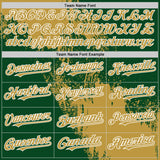 Custom Old Gold Green-White 3D Pattern Design Abstract Brush Stroke Authentic Baseball Jersey