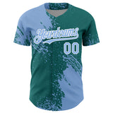 Custom Light Blue Teal-White 3D Pattern Design Abstract Brush Stroke Authentic Baseball Jersey