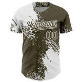 Custom White Olive 3D Pattern Design Abstract Brush Stroke Authentic Baseball Jersey