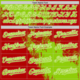 Custom Neon Green Red-White 3D Pattern Design Abstract Brush Stroke Authentic Baseball Jersey
