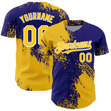 Custom Yellow Dark Purple-White 3D Pattern Design Abstract Brush Stroke Authentic Baseball Jersey