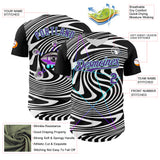 Custom Black Purple-Ice Blue 3D Pattern Design Rave Psychedelic Fluid Art Authentic Baseball Jersey