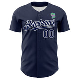 Custom Navy White 3D Pattern Design Rave Psychedelic Neon Dinosaur Authentic Baseball Jersey