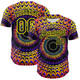 Custom Black Light Yellow 3D Pattern Design Rave Psychedelic Fractal Style Authentic Baseball Jersey