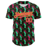Custom Black Hot Pink-Light Yellow 3D Pattern Design Rave Psychedelic Sculpture Authentic Baseball Jersey