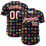Custom Black White-Red 3D Pattern Design Splash Authentic Baseball Jersey