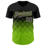 Custom Black Purple-Neon Green 3D Gradient Square Shape Authentic Baseball Jersey