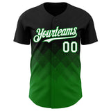 Custom Black White-Grass Green 3D Gradient Square Shape Authentic Baseball Jersey