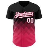 Custom Black White-Neon Pink 3D Gradient Square Shape Authentic Baseball Jersey