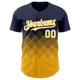 Custom Navy White-Gold 3D Gradient Square Shape Authentic Baseball Jersey